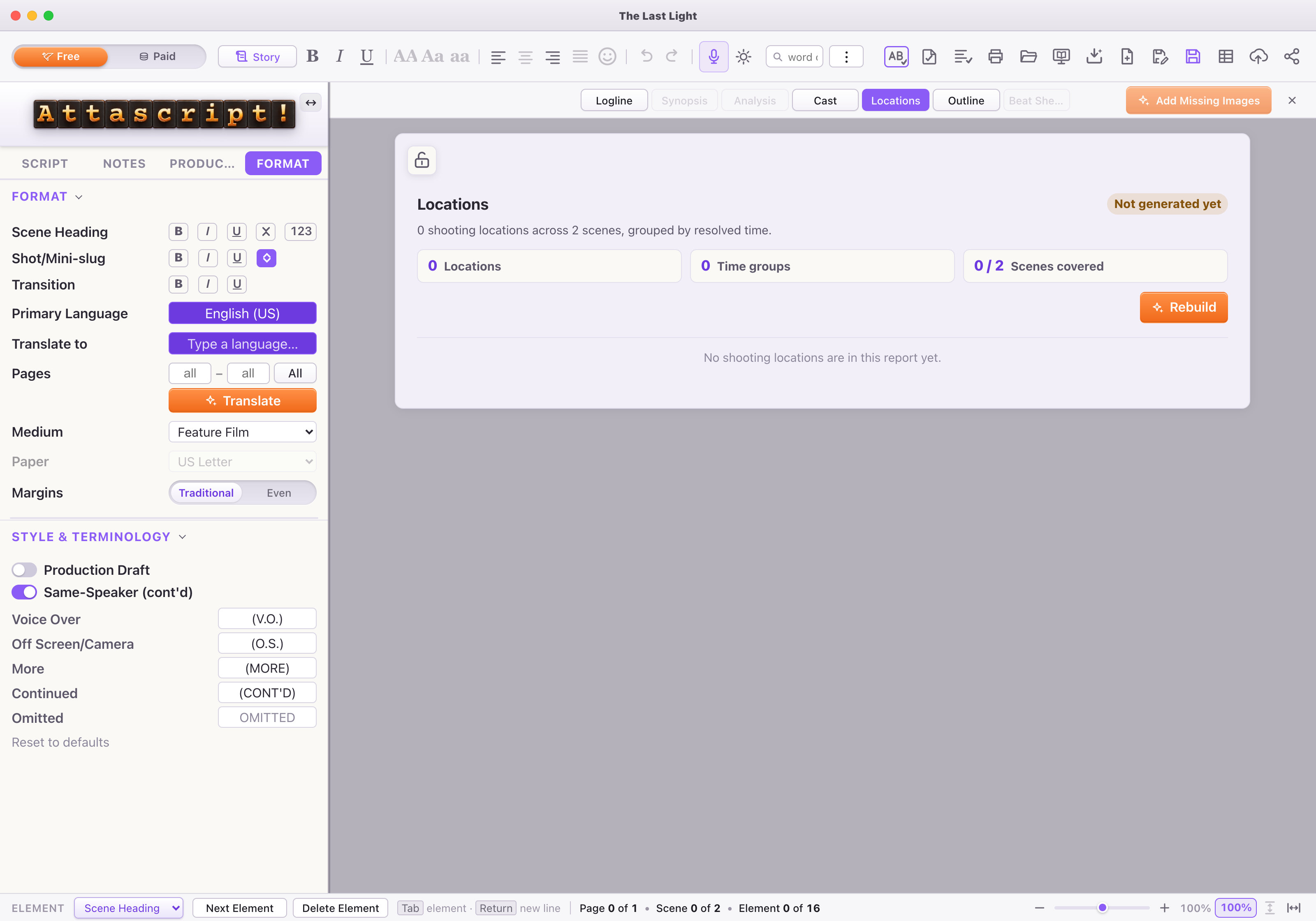 Locations begins with an explicit Build action. Merely opening the page does not start the analysis.