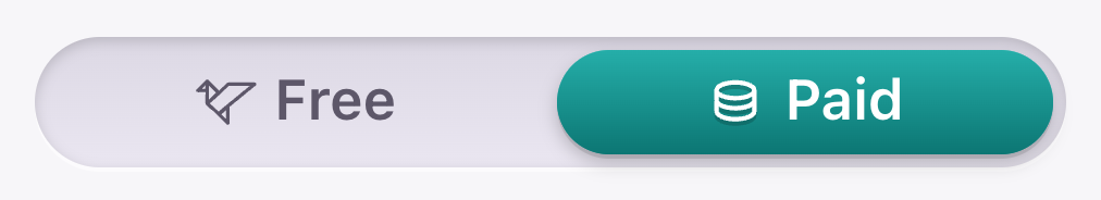 Close-up of the actual Free/Paid pill: Paid selected on the right in teal.